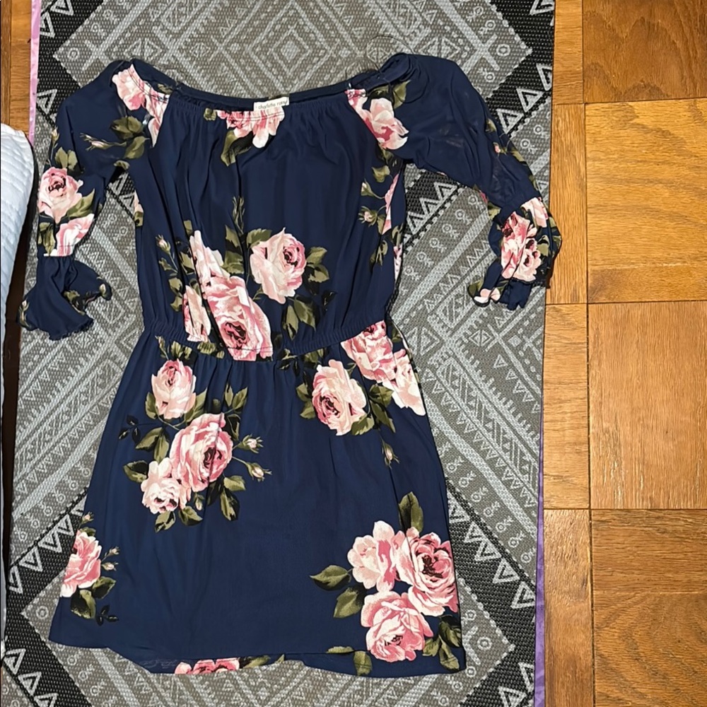 Charlotte Russe Navy and Pink Floral Dress Sz S Roses